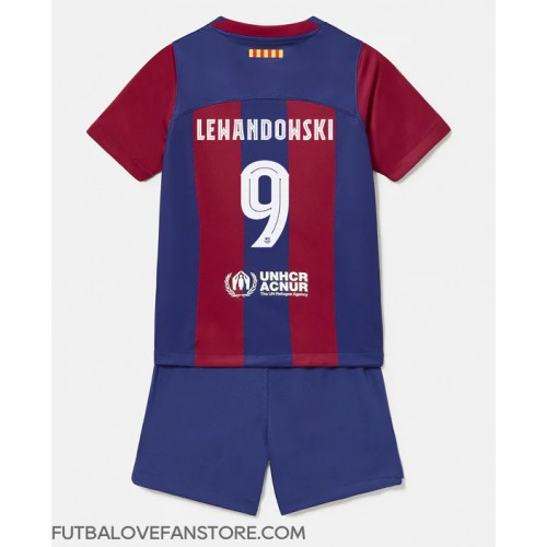 Barcelona Robert Lewandowski #9 Domáci Detský futbalový dres 2023-24 Krátky Rukáv (+ trenírky)